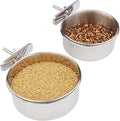 2-Pack Bird Parrot Feeding Cups with Clamp, Stainless Steel Food Water Bowls Dish for Small Animal, Chinchilla, Ferret, Cockatiel, Conure, Parakeet