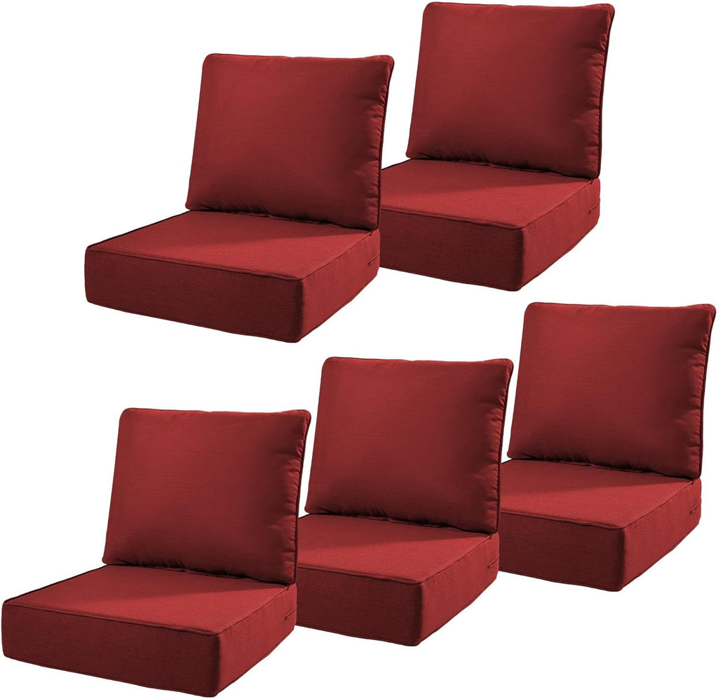 6" Thick Outdoor Cushions 22x24x6, 5-Set Deep Seat Patio Cushions with Removable Cover, Waterproof & Fade Resistant Replacement for Wicker Chair, Loveseat, Sofa - Red