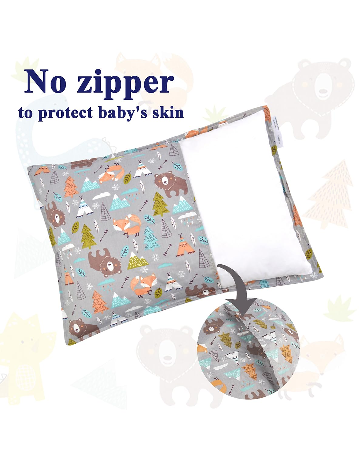 ALVABABY Toddler Pillowcases 2 Pack Organic Cotton Kids Pillow Cover Fit 13"x 18" or 12"x16" Envelope for Girl Boy Sleepy Travel Dinosaur Bear(Pillowcase Only)