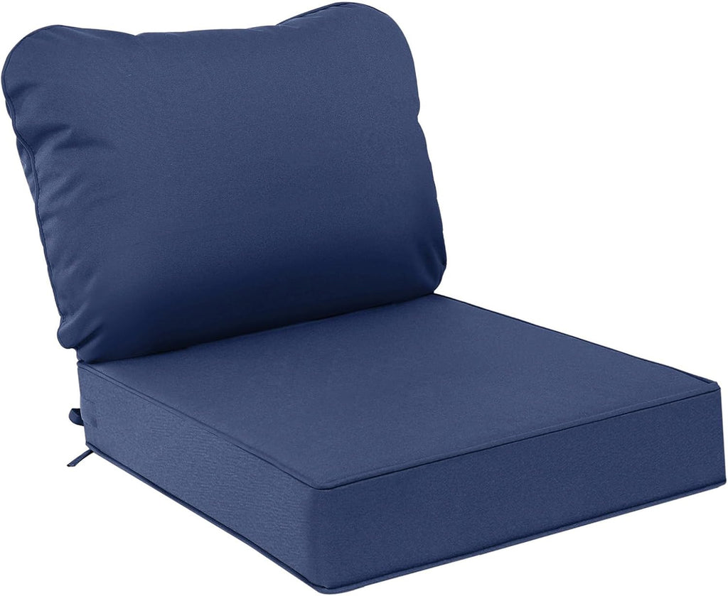 AAAAAcessories Outdoor Deep Seat Cushions, Waterproof, Fade-Resistant Patio Furniture Replacement Cushions, 25.5" x 25.5" x 5" + 25.5" x 19", Navy Blue