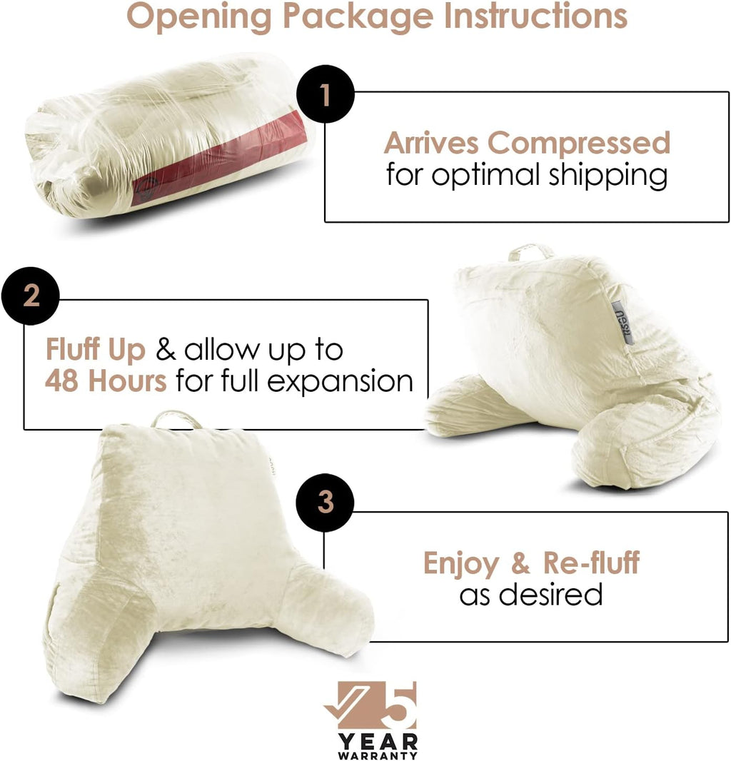 Nestl Reading Pillow for Kids & Teens with Shredded Memory Foam, Backrest Pillows for Reading, Watching, and Gaming, Use on The Couch, Bed, or Floor, Adjustable Support with Washable Cover Off White