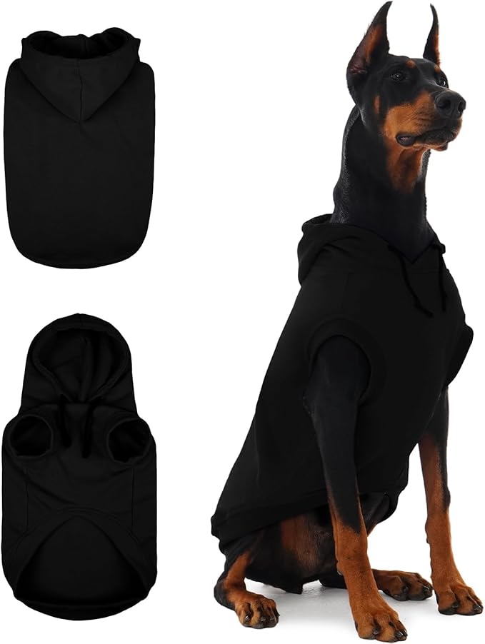 IECOii Dog Sweatshirts for Large Dogs, Basic Dog Hoodie for Large Size Dogs, Pet Pullover Sweatshirt with Hood Lightweight Fall Sweater for Doberman, Pitbull, Labrador, Black, 2XL (No Fleece Lined)