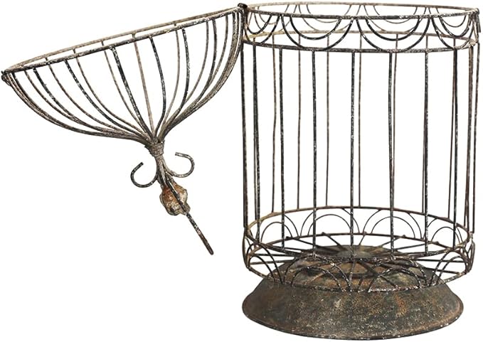 Rustic Vintage Birdcage Planter Holder Farmhouse Distressed Decorative Metal Round Plants Stand with Latch Lock Closure and Hanging Hook for Table Garden Patio Home Indoor Outdoor Centerpiece Decor