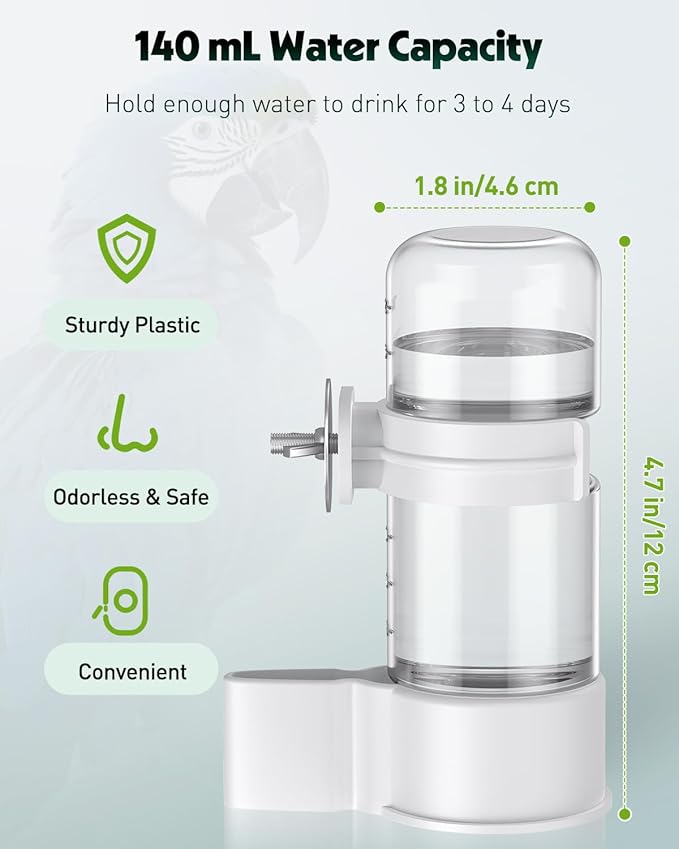 Pawfly 2 Pcs Bird Water Dispenser, Automatic Water Feeder, Plastic Cage Water Dispenser, White Parrot Waterer for Small Parakeet Cockatiel Budgie Lovebirds (Not Fit for Food Feeding)