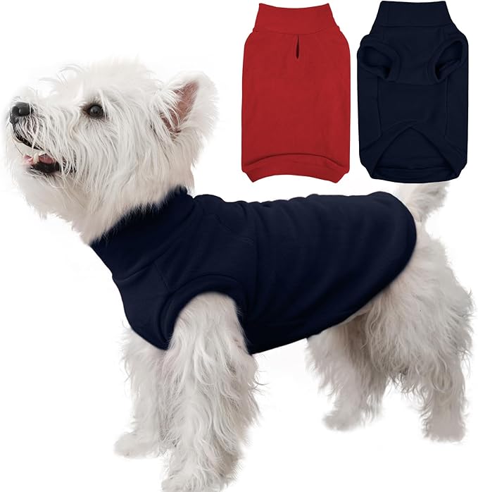 IECOii 2 Pack Fleece Dog Sweater with Leash Hole, Stretchy & Sleeveless, Warm & Soft Dogs Sweaters for Indoors & Outdoors in Fall, Winter and Spring, Machine Washable (Size M, Blue & Red)