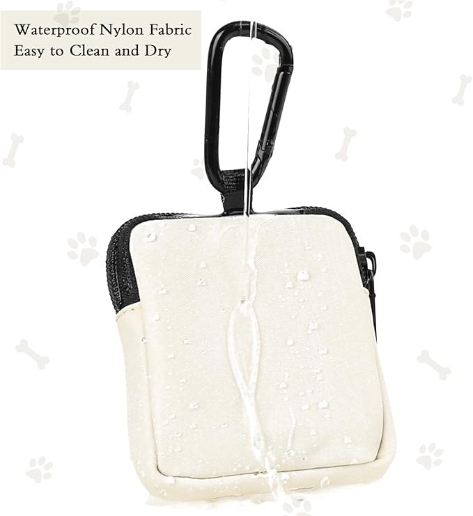 Waterproof Dog Treat Pouch, Dog Training Treat Pouch Built in Poop Bag Dispenser Adjustable Shoulder Bag (BLK) (Beige Small Pouch)