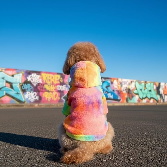 Mklhgty Tie Dye Dog Hoodie, Winter Coat for Small Dogs - Ultra-Soft Adjustable Warm Hood, Breathable Comfort Fabric for Daily Use