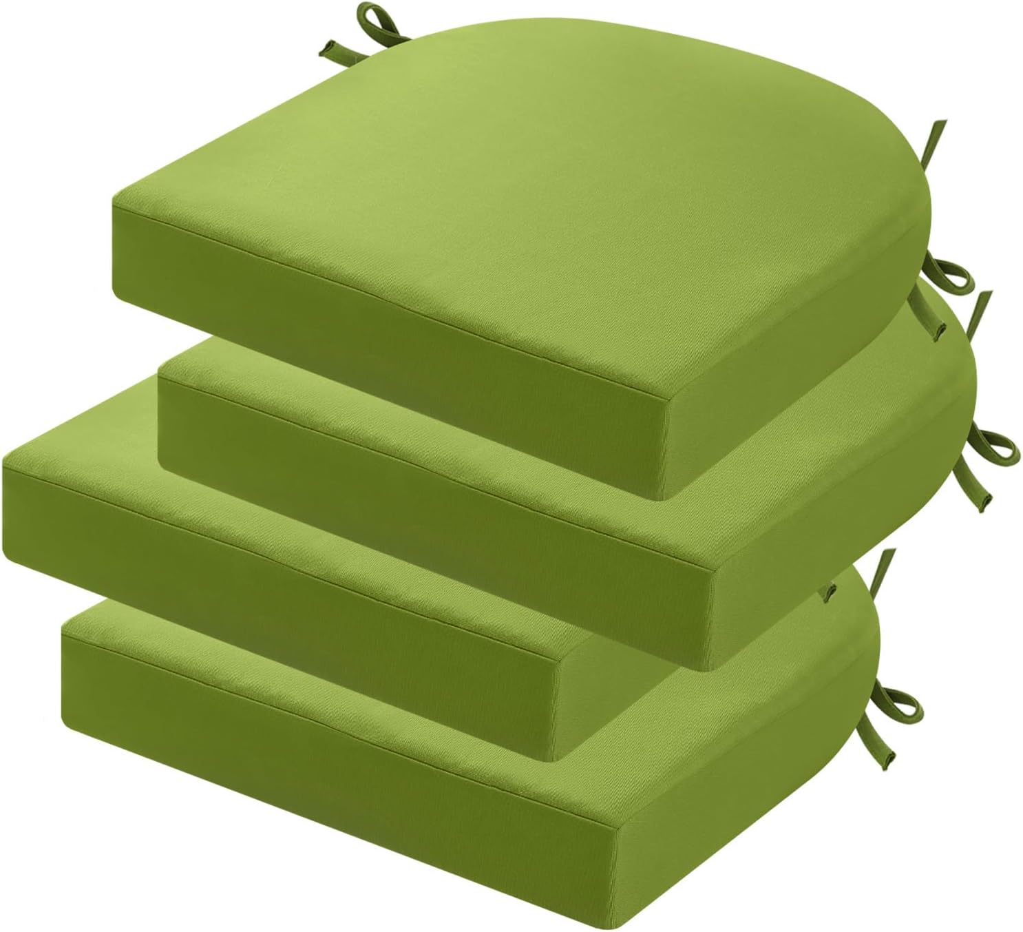 idee-home Outdoor Chair Cushions Set of 4, Thick 17" x 17" x 3" Patio Chair Cushions for Outdoor Furniture Waterproof with Ties, Seat Cushion, Patio Chair Pads Dining Chair Green