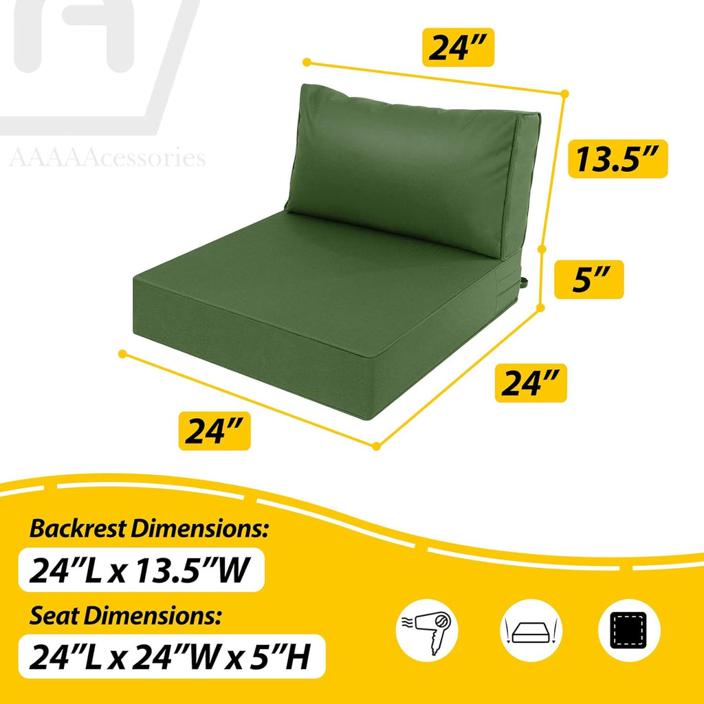 AAAAAcessories Outdoor Deep Seat Cushions, Waterproof, Fade-Resistant Patio Furniture Replacement Cushions, 24" x 24" x 5" + 24" x 13.5", Dark Moss Green