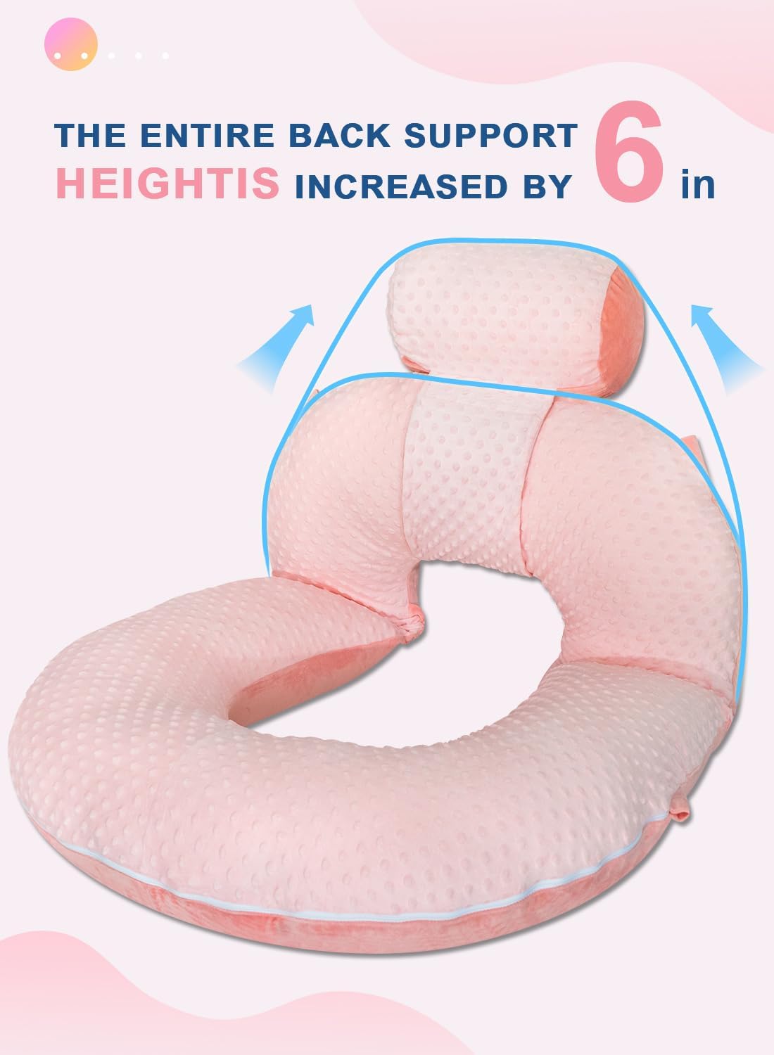 INSEN Reading Pillow, Back Pillow for Sitting in Bed and Couch, Gaming Pillow for Adults, Sit Up Support for Bed (Upgrade-Dot Velvet-Pink, Upgraded)
