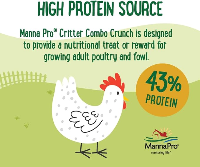 Manna Pro Farmhouse Favorites Critter Combo Crunch Bug Jug – Engaging Poultry Treat – Blend of Black Solider Fly Larvae, Mealworms & Shrimp – Great Source of Protein – Encourages Foraging – 25oz