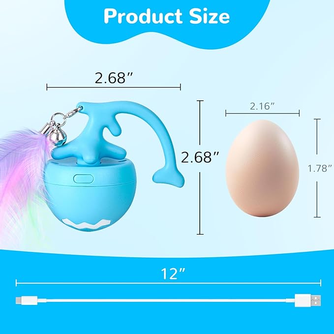 Interactive Moving Cat Toy Ball - Self-Play for Indoor Cats, Kittens to Adults | Smart Obstacle Avoidance, LED Light | Quiet on Carpet, Fur-Proof, USB Rechargeable