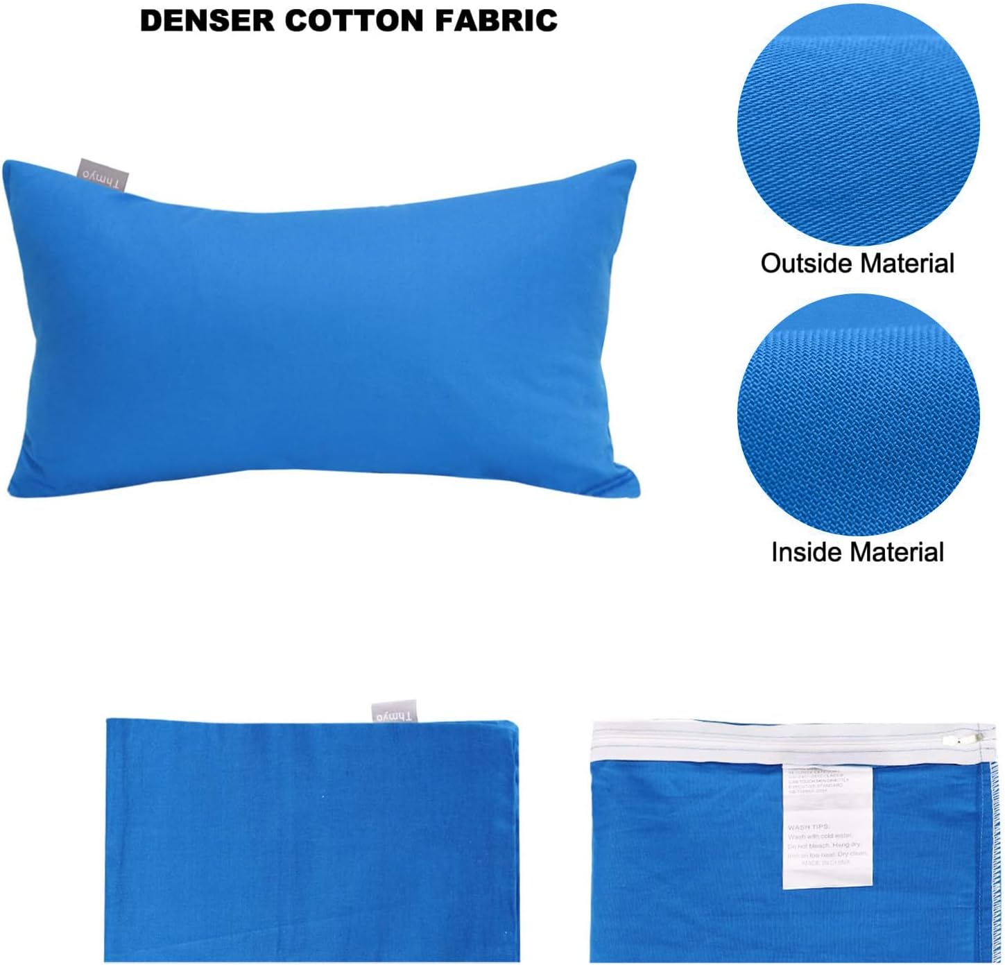 Thmyo 4-Pack 100% Cotton Lumbar Comfortable Solid Decorative Throw Pillow Case, Rectangle Cushion Cover Pillowcase Sublimation Blank Pillow Covers DIY Throw Pillowcase(12x20inch/30x50cm, Blue)