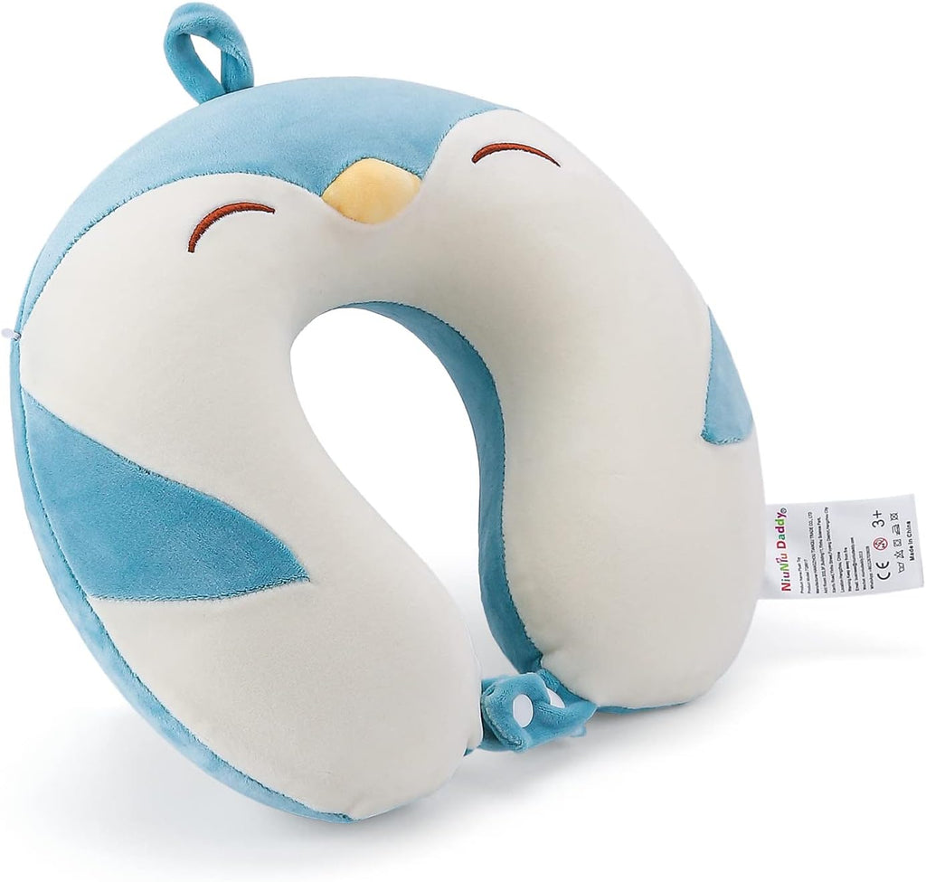 Niuniu Daddy Penguin Kids Travel Pillow - Soft Memory Foam Portable Neck Pillow for Long Trip by Airplane, Car, Train Essentials Travel Sleeping for Toddlers Boys and Girls (3-8 Years)