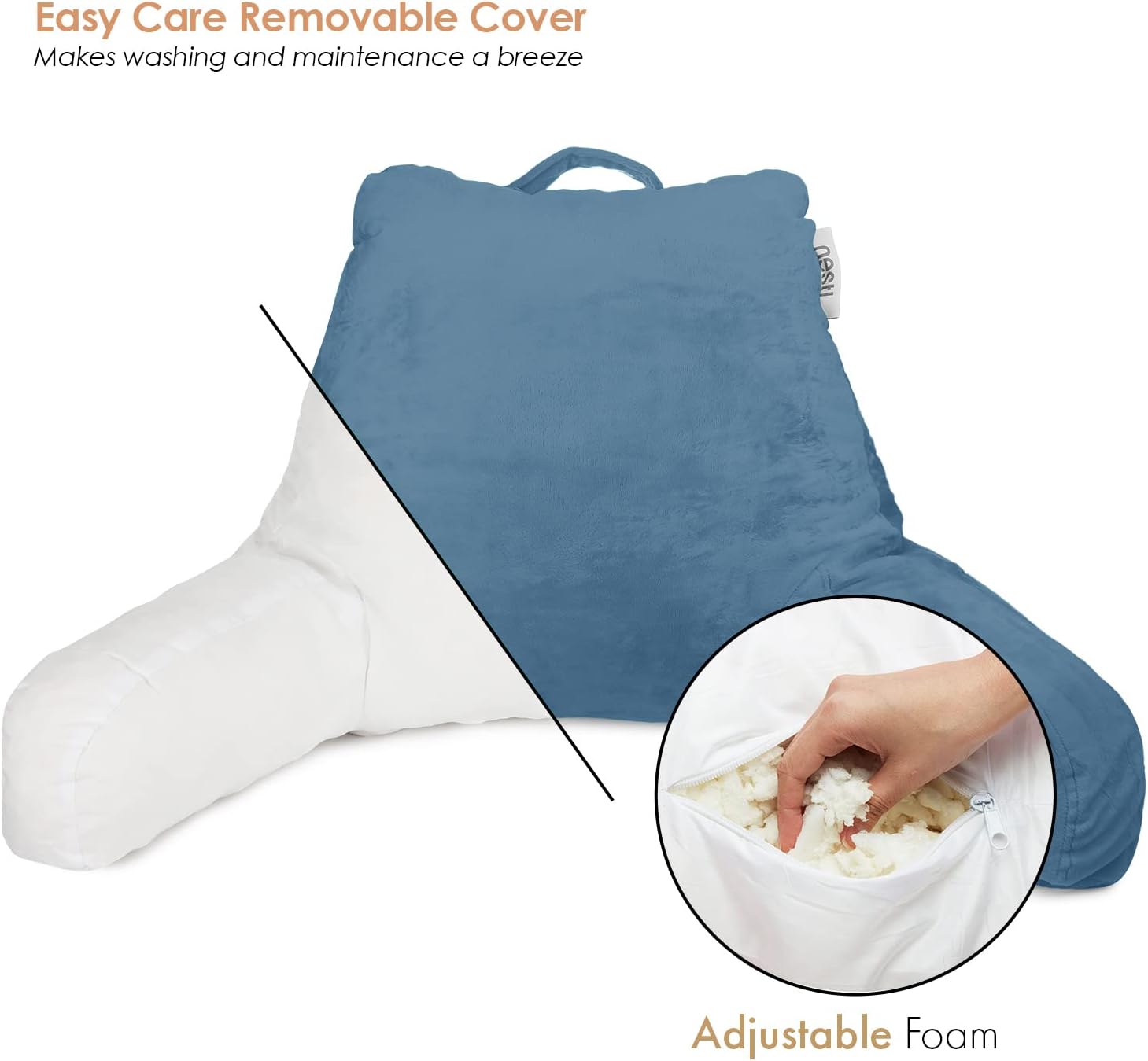Nestl Reading Pillow for Kids & Teens with Shredded Memory Foam, Backrest Pillows for Reading, Watching, and Gaming, Use on the Couch, Bed, or Floor, Adjustable Support with Washable Cover Blue Heaven