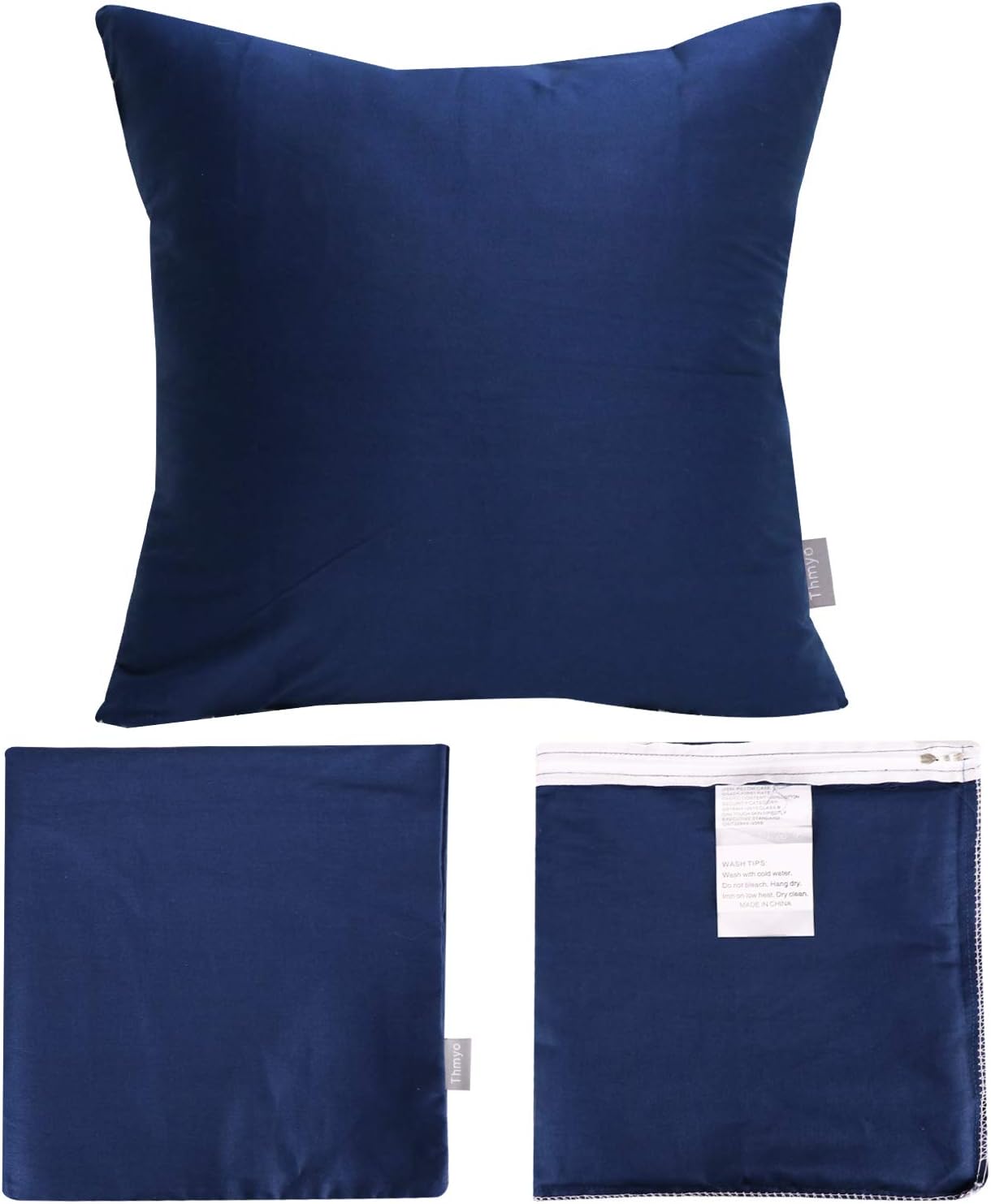 Thmyo 4-Pack 100% Cotton Comfortable Solid Decorative Throw Pillow Case Square Cushion Cover Pillowcase Sublimation Blank Pillow Covers Christmas DIY Throw Pillowcase(18x18inch/45x45cm,Midnight Blue)