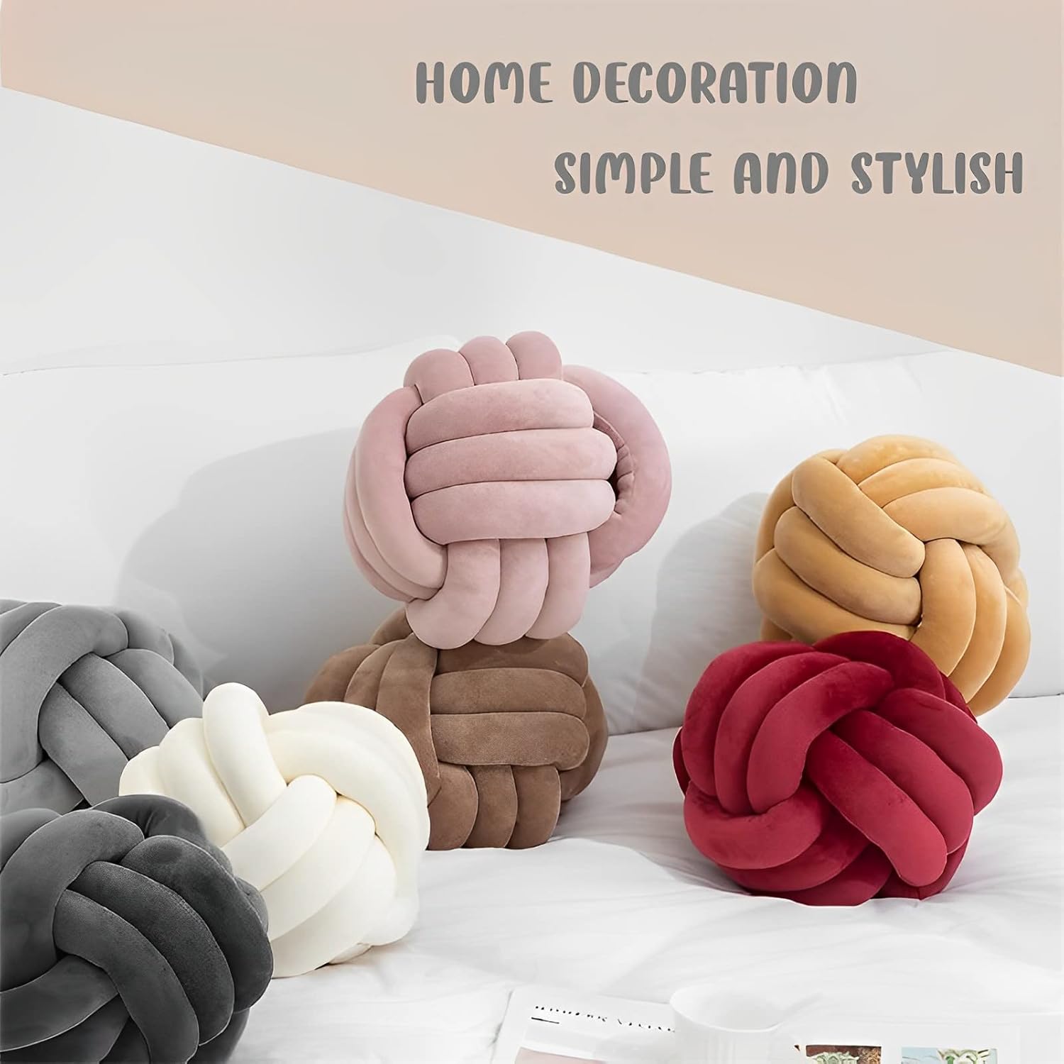 Knot Ball Pillows, Round Throw Pillow Cushion Home Decoration Soft Plush Pillow, Throw Knotted Ball Pillow Handmade Children Room Decoration Round Plush Toy Pillow (Dark Red,8.5"/22cm)