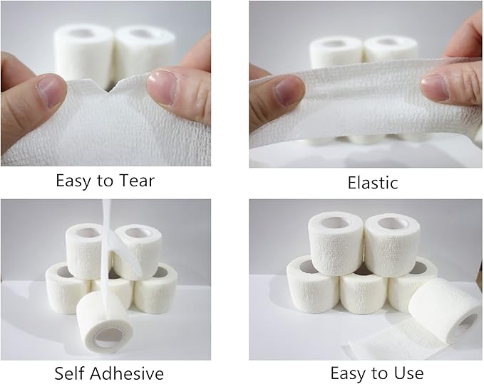 6 Pack 2" x 5 Yards Self Adhesive Bandage Wrap Breathable Cohesive Vet Wrap for Pets, Elastic Self-Adherent Tape for Sports, Wrist, Ankle (White)