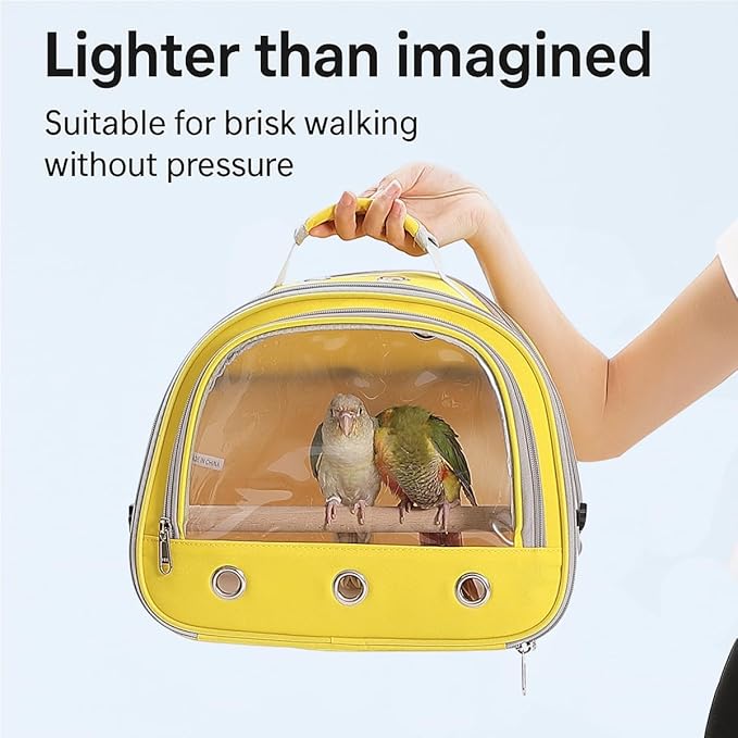 Bird Carrier,Bird Cage Parakeet Parrot Budgie Carrier Backpack for Small Birds, Travel Bird Cages with Perch, Transparent Ventilation Cockatiels, Lightweight Pet Carrier for Outdoor Use(Yellow)