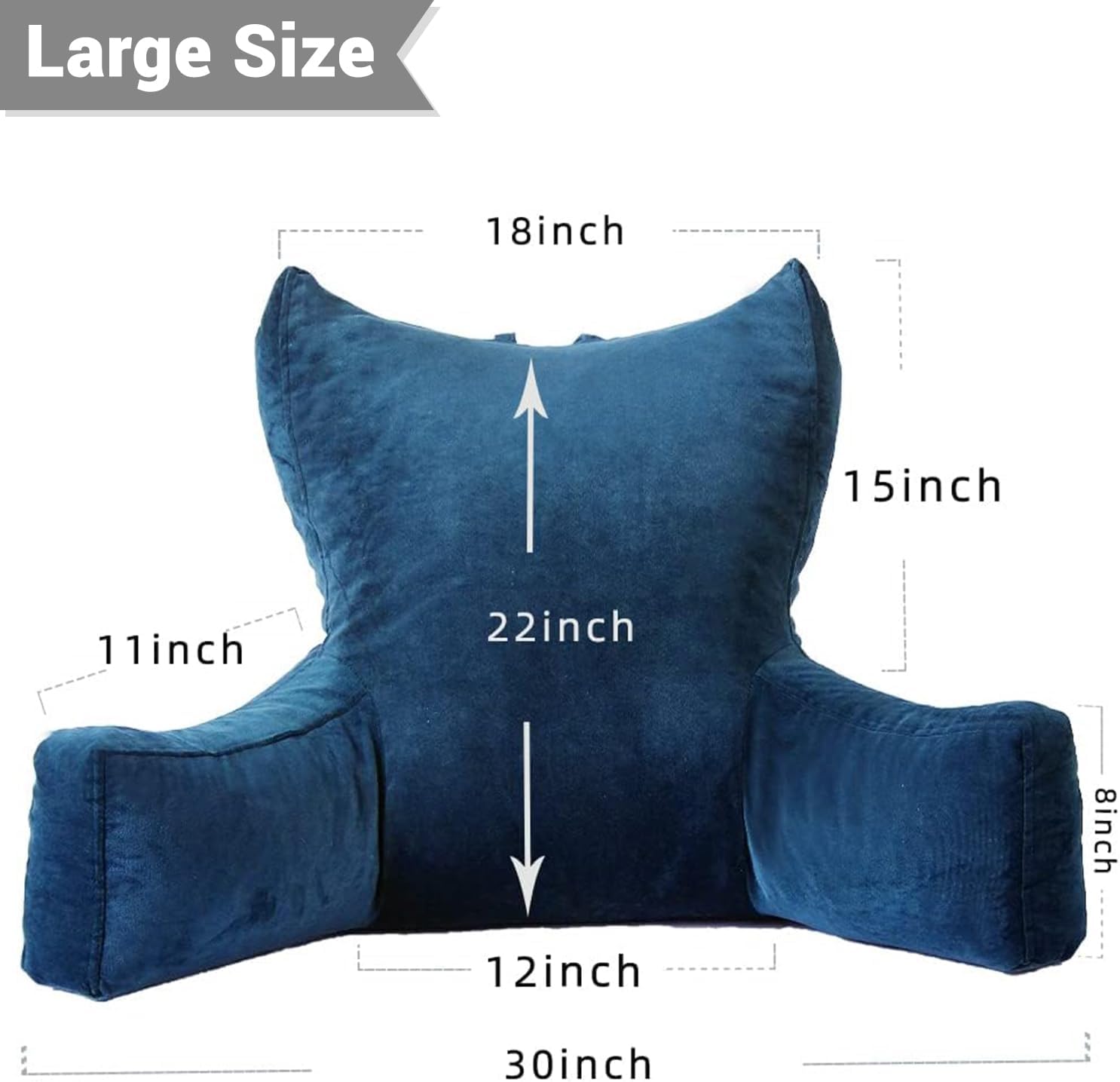 Neustern Reading Pillow for Sitting in Bed Adult, Back Pillow for Bed Shredded Memory Foam Chair Pillow with Arms and Pockets, Backrest and Support with Washable Cover for Watching TV/Gaming/Relaxing