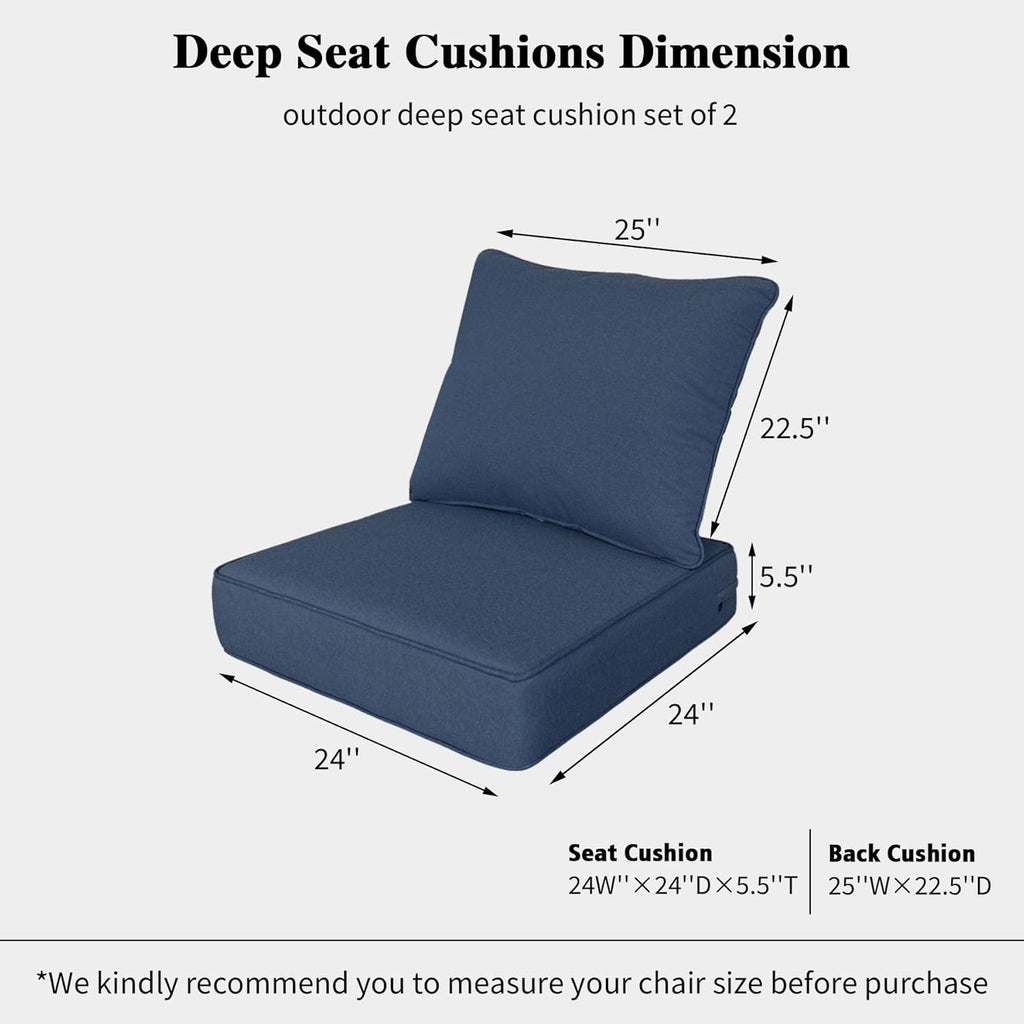 Outdoor 24x24 Inch Deep Seat Patio Cushion Set Outdoor Chair Cushions with Fade Resistant and Removable Cover for with Most Patio Furniture and homedepot Furniture Navy 2Sets