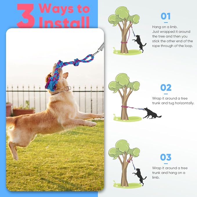 Petbobi Bungee Dog Toy, Outdoor Dog Tug Toy for Pitbull Interactive Exercise, Spring Pole Tug-of-War Toy with Durable Rope, Hanging Toy for Large Dogs to Reduce Boredom, Purple