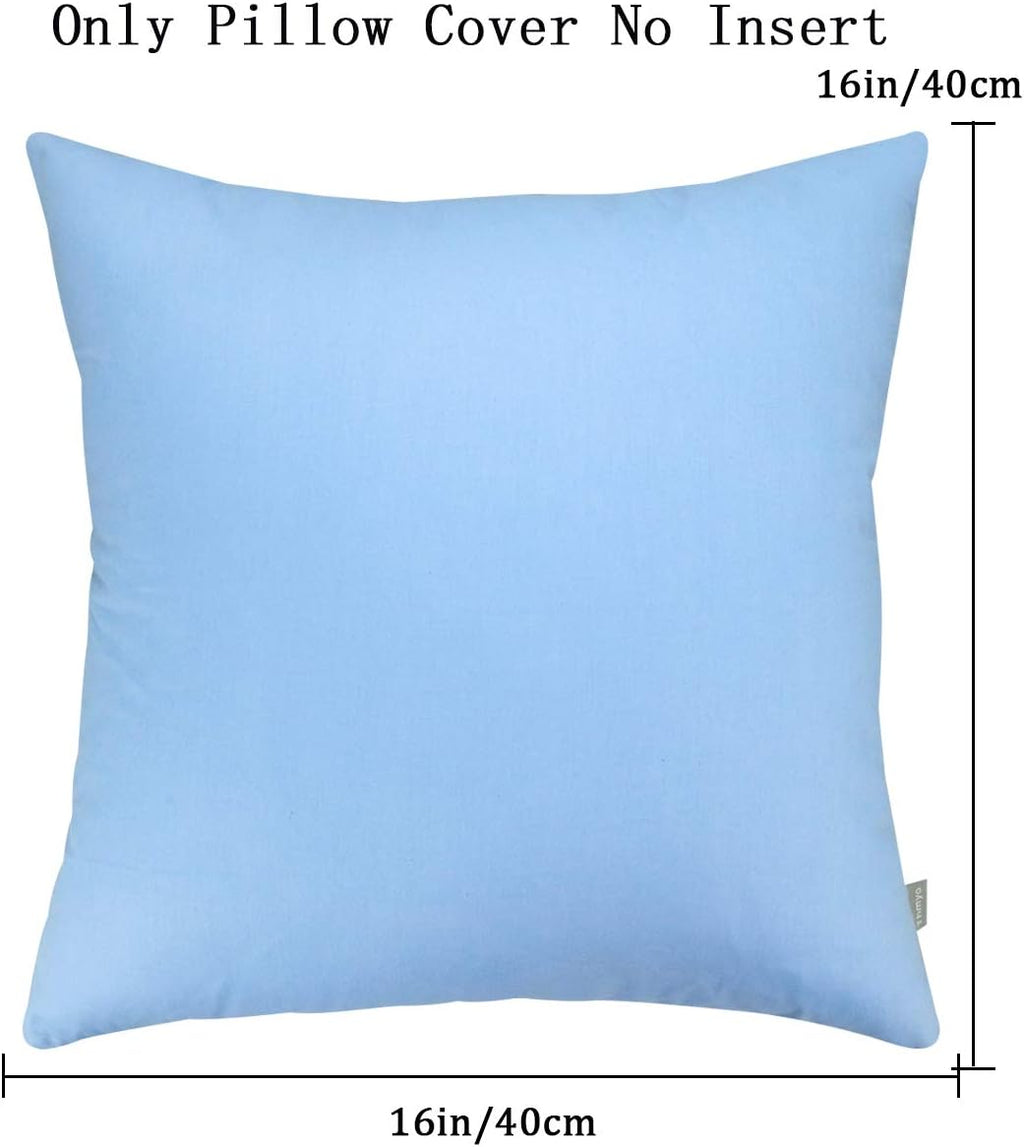 Thmyo 4-Pack 100% Cotton Comfortable Solid Decorative Throw Pillow Case, Square Cushion Cover Pillowcase Sublimation Blank Pillow Covers DIY Throw Pillowcase for Sofa(16x16 inch/ 40x40cm,Sky Blue)