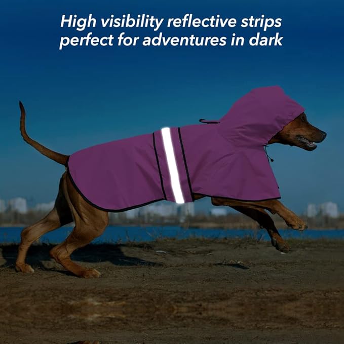 Reflective Dog Rain Coat - Waterproof Adjustable Pet Rain Jacket, Lightweight Dog Hooded Poncho Raincoat for Small to X- Large Dogs and Puppies (Pink, Large)