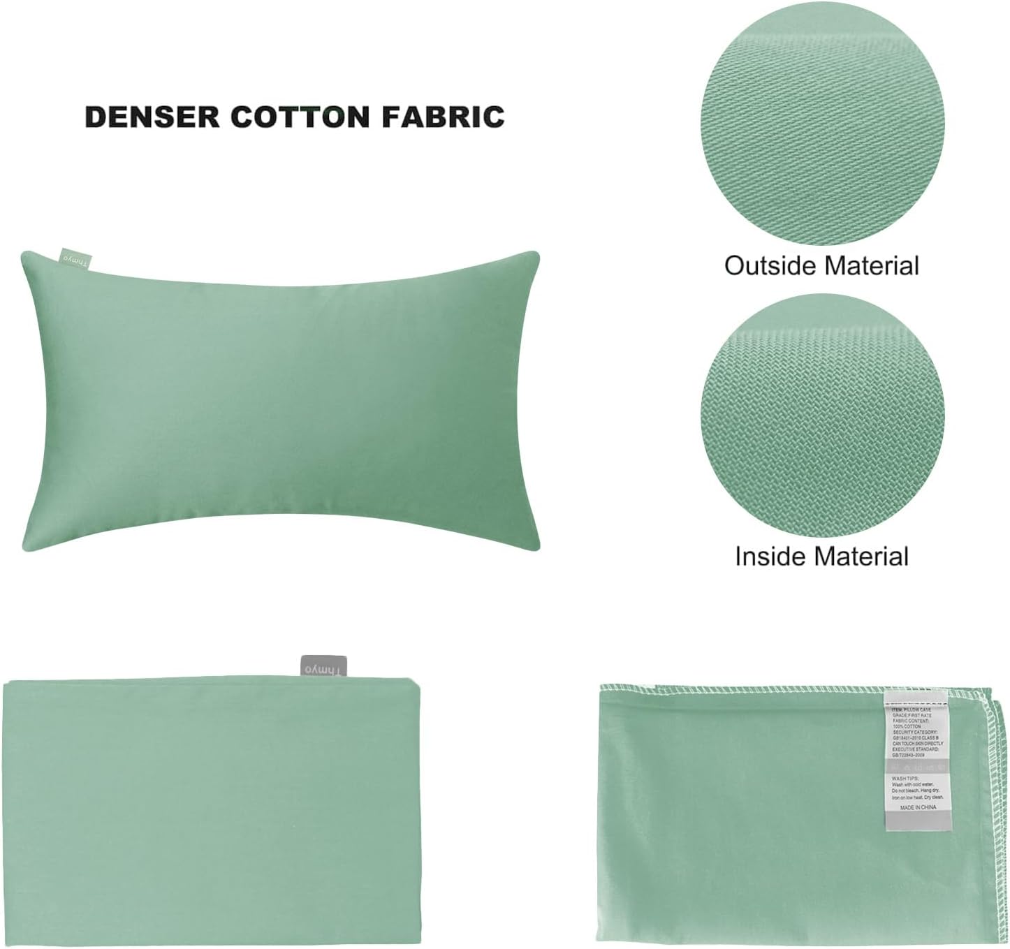 Thmyo 4-Pack 100% Cotton Lumbar Comfortable Solid Decorative Throw Pillow Case, Rectangle Cushion Cover Pillowcase Sublimation Blank Pillow Covers DIY Throw Pillowcase(12x20inch/30x50cm, Mist Green)