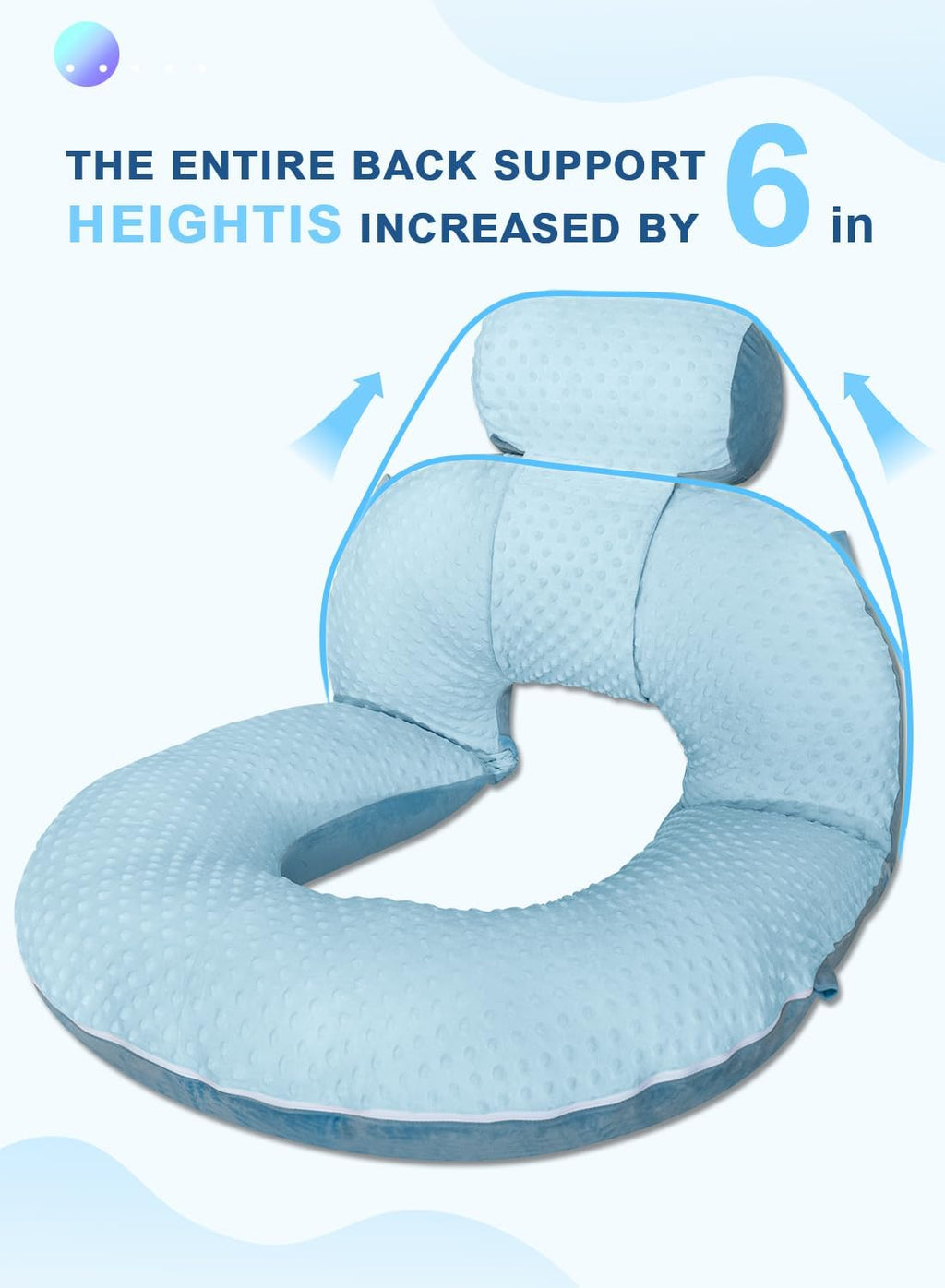 INSEN Reading Pillow, Back Pillow for Sitting in Bed and Couch, Gaming Pillow for Adults, Sit Up Support for Bed (Upgrade-Dot Velvet-Blue)