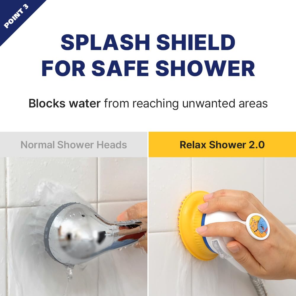 [PETHROOM] Pet Relaxing Grooming Brush Scrubber Shower Wash Head Attachment for Dogs and Cats Spa Washing and Bathing | Dog Cat Hair Deshedding Splash Shield | Massage Rubber Bath Tool