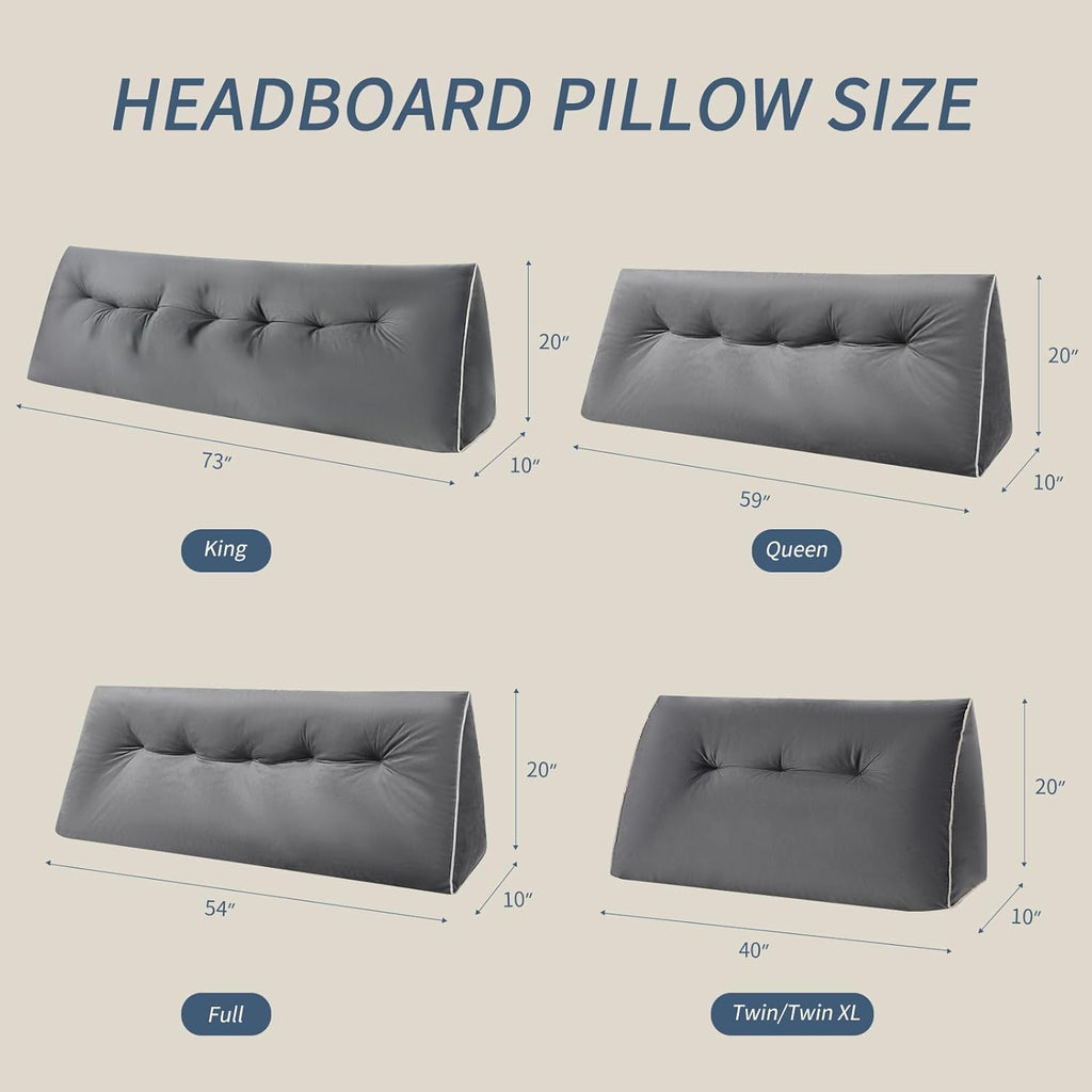 Headboard Wedge Pillows Twin/Twin XL, Ergonomic Bed Triangular Headboard Pillow, Thickened Backrest Cushion for Reading in Dorm Bed Sofa, Dark Grey, 39in