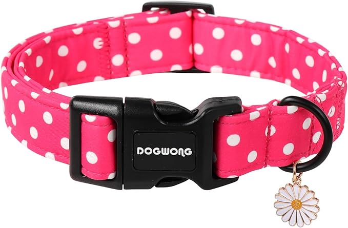 DOGWONG Pink Girl Dog Collar, Cute Pink Female Dog Collars, Adjustable Cute Pet Collars Girl Design Dog Collar for Small Medium Large Dogs