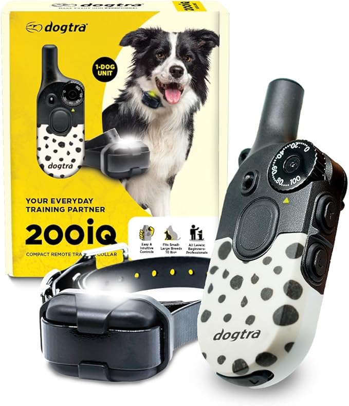 Dogtra 200iQ Remote Training E Collar – 100 Levels, Tone, Vibration, 1/2 Mile Range – Compact, Waterproof, One-Handed Control for Dogs 10 lbs+ – Lightweight Design for Daily Training – Modern Dots