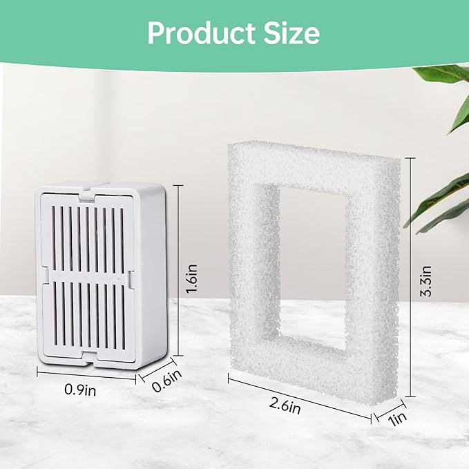 8 Packs Cat Water Fountain Filter for 2.1L/71oz Ceramic Cat Water Dispenser, 8 Carbon Filters & 2 Foam Filters for Porcelain Pet Water Fountain, Multi-Filtration System Activated Carbon Filter