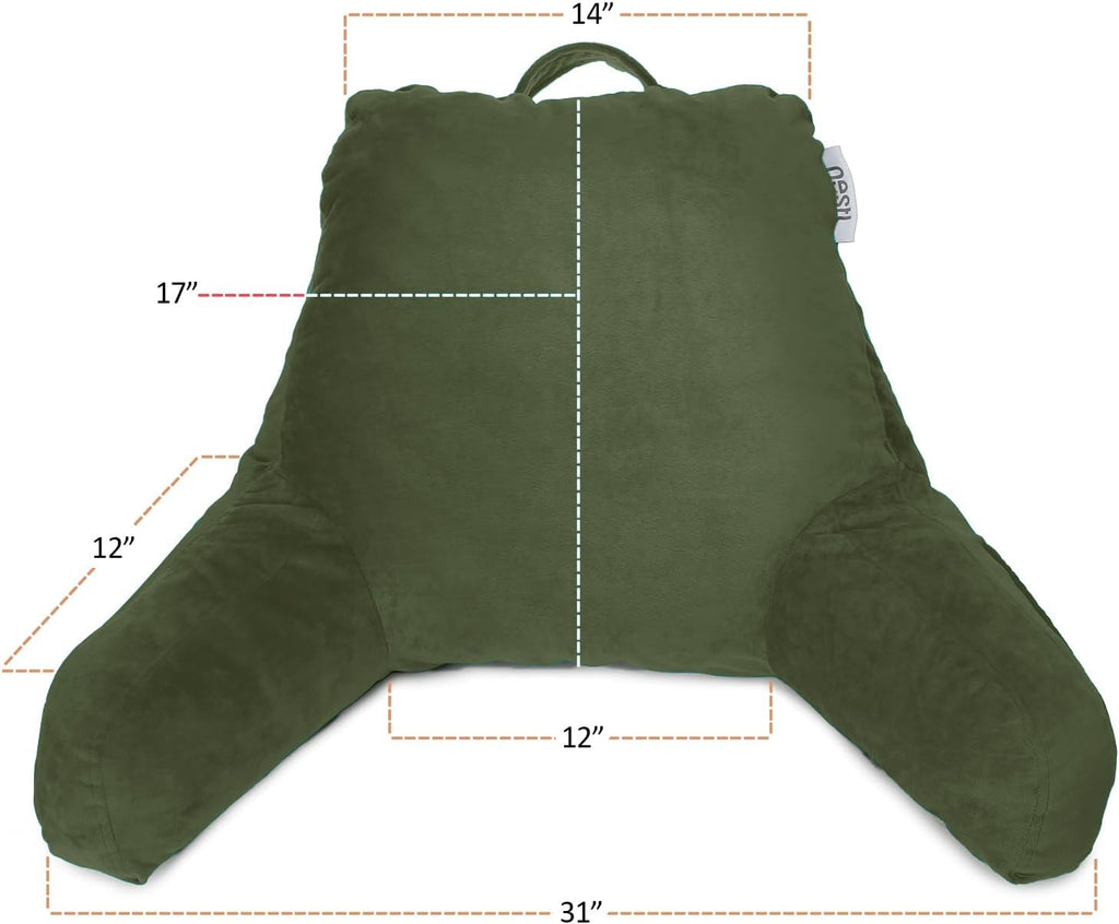 Nestl Reading Pillow with Shredded Memory Foam, Designed for Sitting Up in Bed and Couch, Back and Arms Adjustable Support for Adult & Teens Backrest Pillows for Reading, Washable Cover, Olive Green