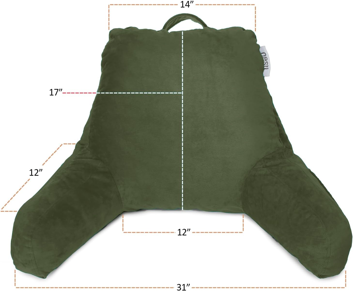Nestl Reading Pillow with Shredded Memory Foam, Designed for Sitting Up in Bed and Couch, Back and Arms Adjustable Support for Adult & Teens Backrest Pillows for Reading, Washable Cover, Olive Green