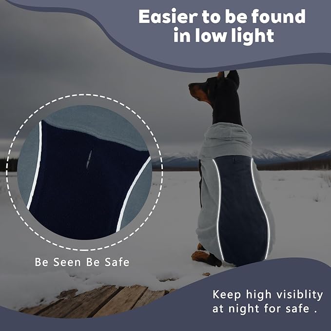 IECOii Great Dane Fleece Dog Sweater, Extra Large Dog Sweater with Leash Hole, Flexible & Good Stretchy Fit for Giant Breeds, Warm Turtleneck Sweatshirt Vest for Big Dogs, Machine Washable, Blue, 4XL