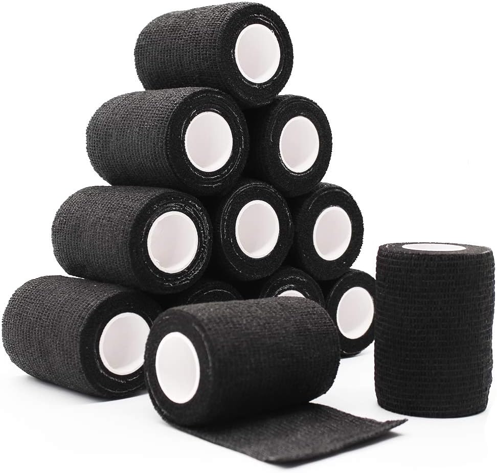 12 Rolls Elastic Self Adhesive Bandage Wrap 3 Inch, Breathable Non Woven Cohesive Bandage, Vet Wrap for Dogs, Ankle Sprains Swelling Medical First Aid Tape, Sports Athletic Tape Black