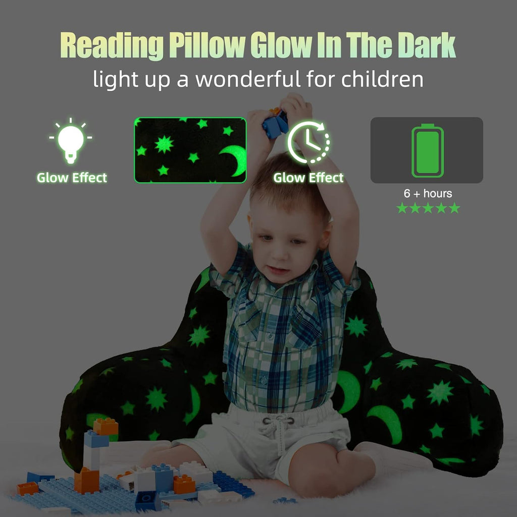 Meeting Story Glow in The Dark Star Moon Luminous Reading Pillows Sparkling with Arms Back Pillow for Bed, Bed Rest Pillow for Adults Teens, Kids, (Grey)