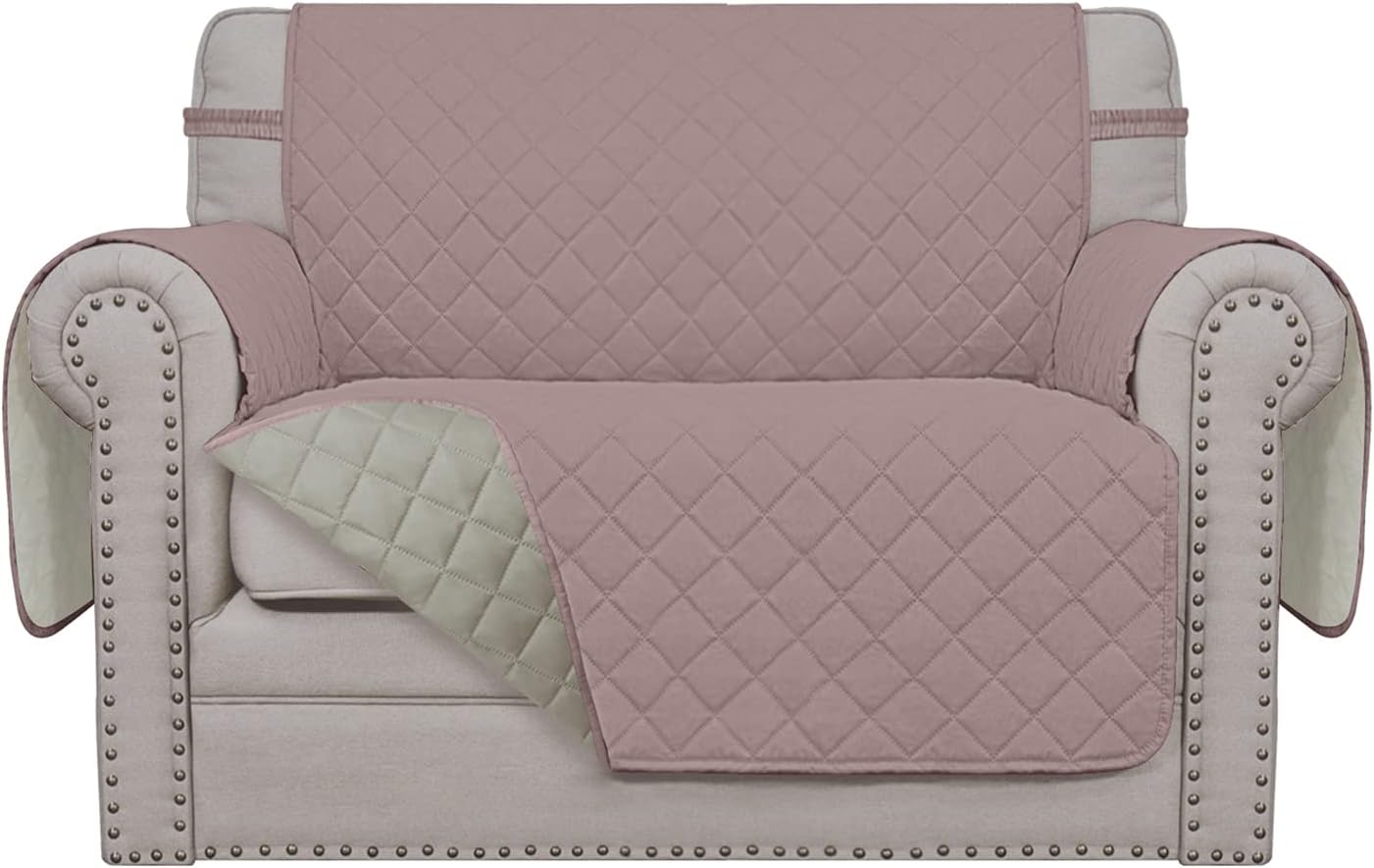 Easy-Going Oversized Chair Sofa Slipcover Reversible Sofa Cover Water Resistant Couch Cover Furniture Protector Cover with Elastic Straps for Pets Dog (Oversized Chair, Pink/Beige)