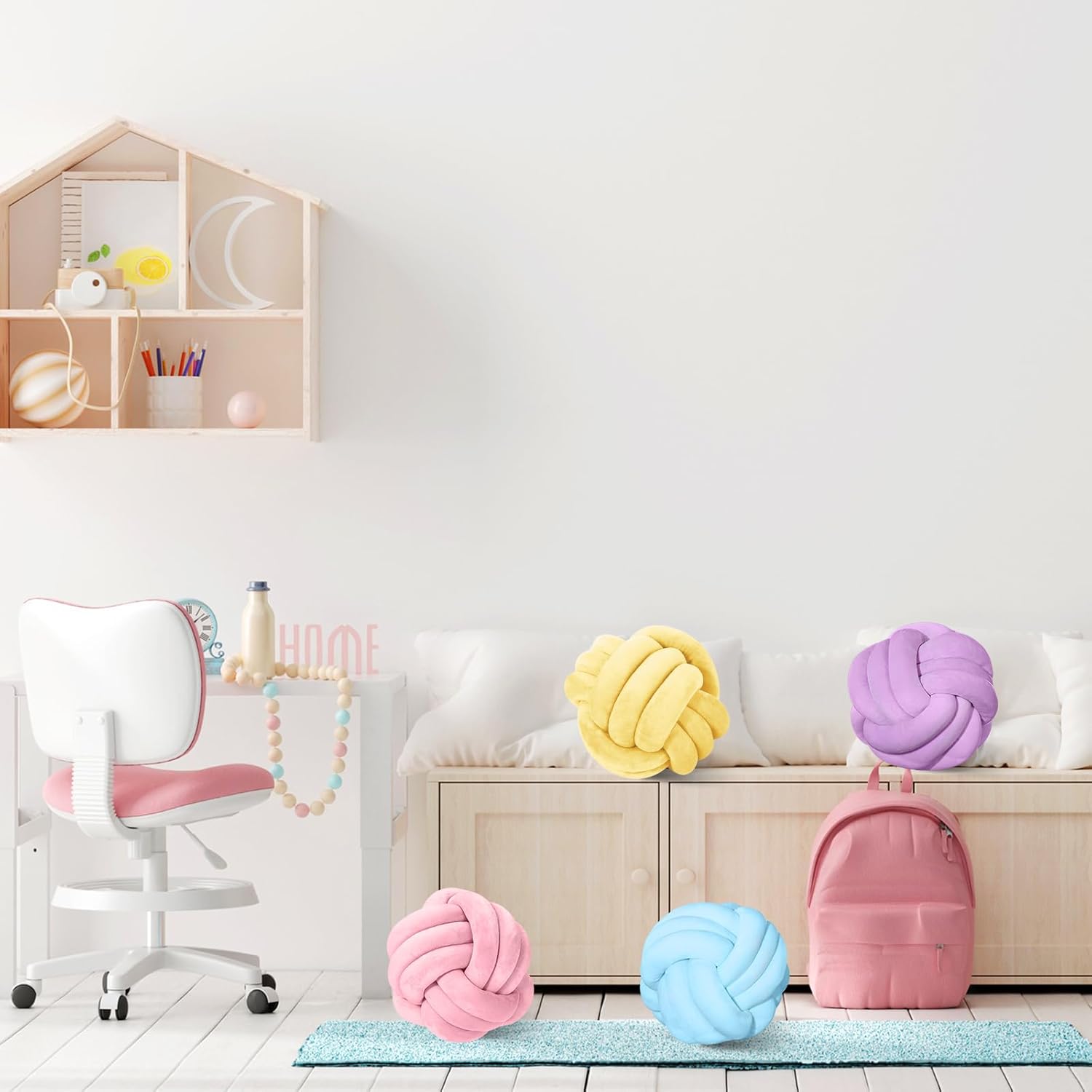 Yerliker 4 Pcs Knot Pillow Ball, 8.7 Inches Soft Home Decorative Round Throw Pillow Handmade Knotted Plush Accent Cushion Gifts for Nursery Decor Home Bed Sofa Bedroom Decoration