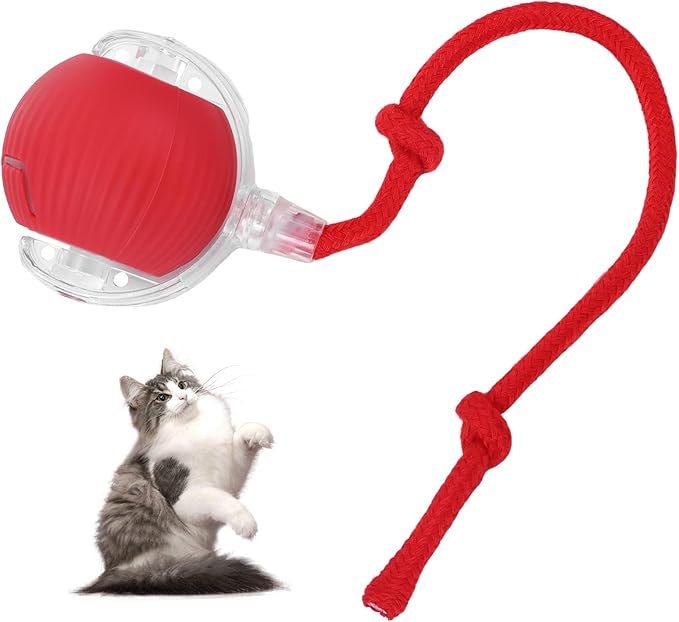 Interactive Rolling Cat Toys Balls, Automatic Cat Toy for Indoor Cats Interactive Balls Pet Moving Ball Interactive, Kitten Toys Moving Cat Toy Automatic Rolling for Dogs USB Rechargeable(Red)