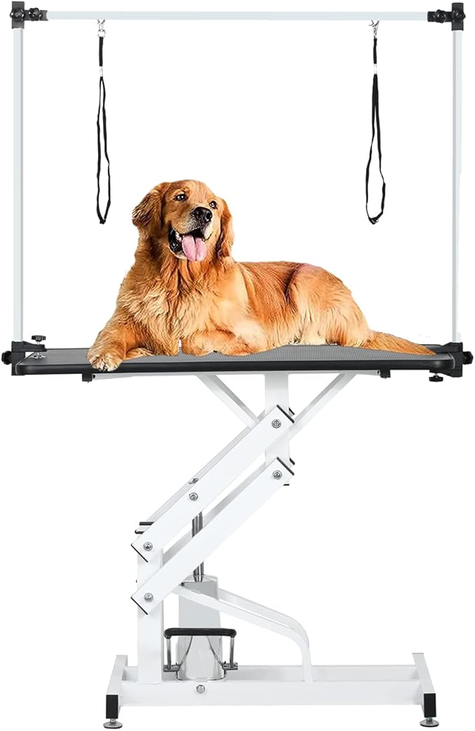 Hydraulic Pet Dog Grooming Table for Dogs & Cats, Heavy Duty Large Groomming Table with Adjustable Arm Noose, Maximum Capacity Up to 300lbs, 42.5inch, Black