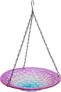 Hanging Birdbath, Outdoor Glass Birdbath, Purple and Blue Texture Pattern Bird Feeder for Garden Patio Decoration