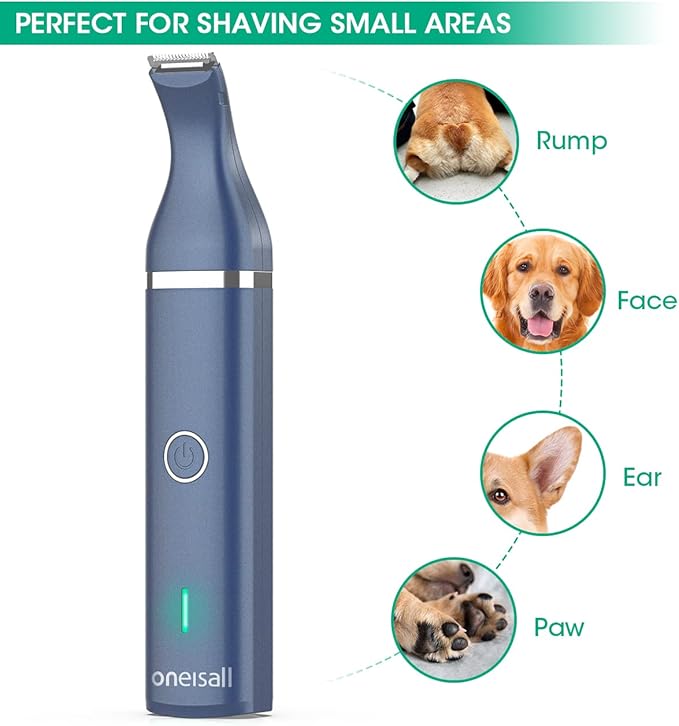 oneisall Dog Clippers with Double Blades,Cordless Small Pet Hair Grooming Trimmer,Low Noise for Trimming Dog's Hair Around Paws, Eyes, Ears, Face, Rump (Teal)