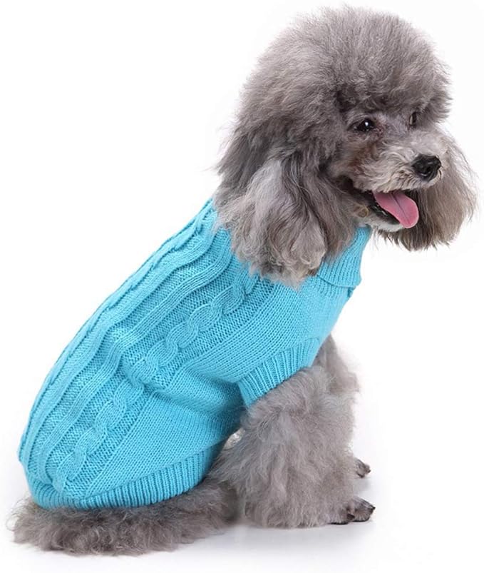 Dog Sweater, Warm & Comfortable Winter Classic Turtleneck Pet Sweater, Large, Blue