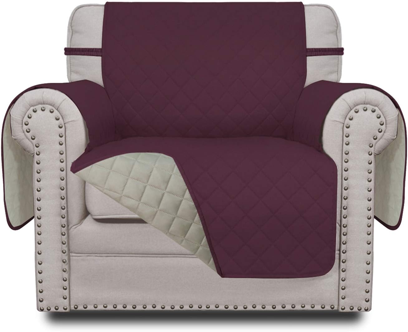 Easy-Going Chair Sofa Slipcover Reversible Sofa Cover Water Resistant Couch Cover Furniture Protector Cover with Elastic Straps for Pets Kids Children Dog Cat (Chair, Wine/Beige)