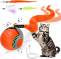 Interactive Cat Ball Toy, Self Rolling Ball with Cover Anti-Scratch for Bored Indoor Cat Chasing, Obstacle Avoidance Smart Cat Toys for Enrichment, Motion Activated Toys to Keep Them Busy （Orange）