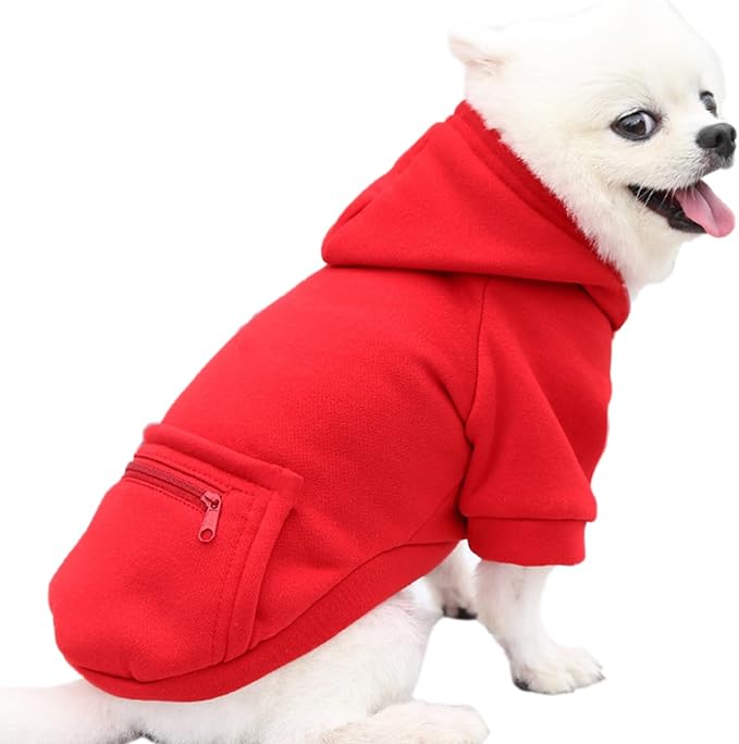 Jecikelon Pet Dog Cold Weather Coat with Pocket Winter Dog Hoodie Warm Puppy Clothes for Small Dogs Chihuahua Clothing (Red, X-Large)